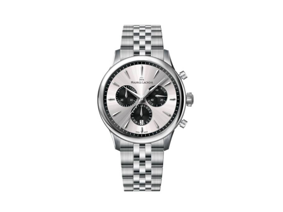 1975 Chronograph Quarz Edelstahl 39mm silberfarbenes Zifferblatt Metallband