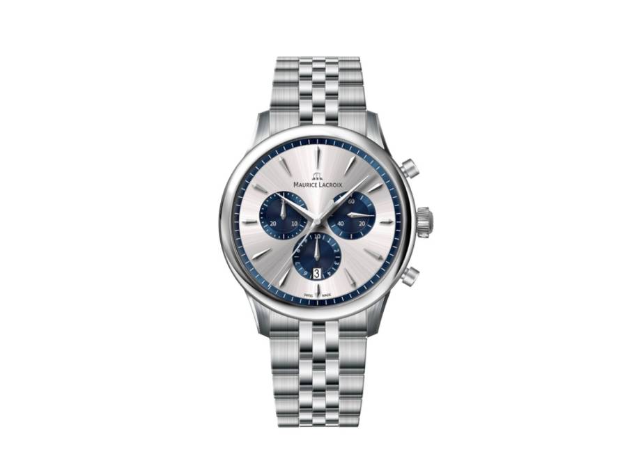 1975 Chronograph Quarz Edelstahl 39mm silberfarbenes Zifferblatt Metallband