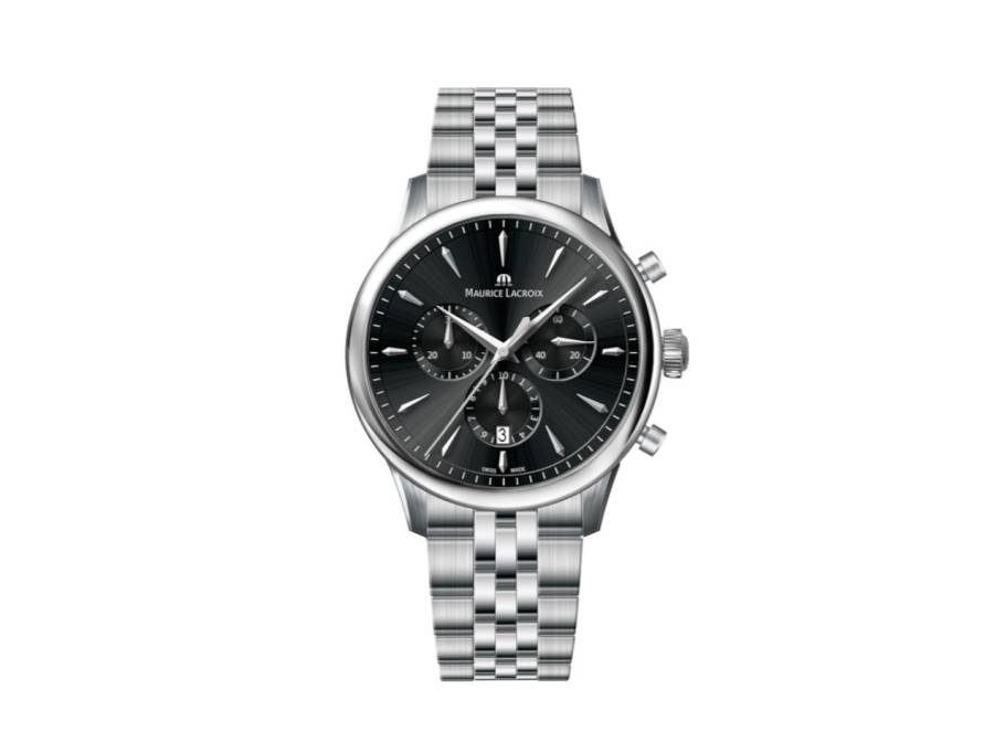 1975 Chronograph Quarz Edelstahl 39mm schwarzes Zifferblatt Metallband