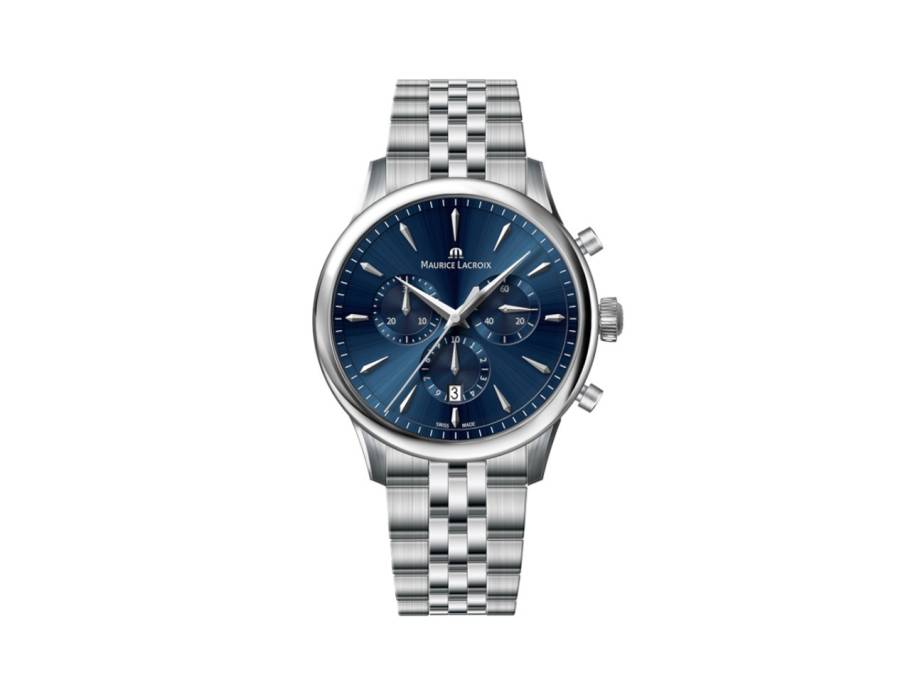 1975 Chronograph Quarz Edelstahl 39mm blaues Zifferblatt Metallband