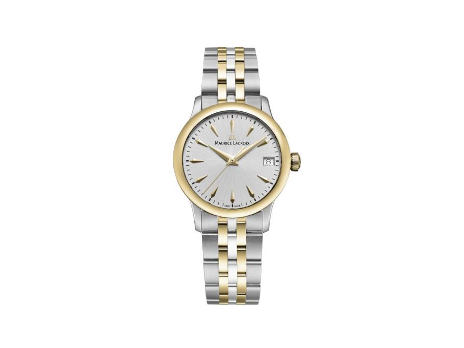 1975 Quarz Edelstahl Gelbgold-PVD 33mm silberfarbenes Zifferblatt zweifarbiges Metallband