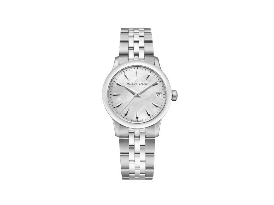 1975 Quarz Edelstahl 33mm silberfarbenes Perlmutt-Zifferblatt Metallband