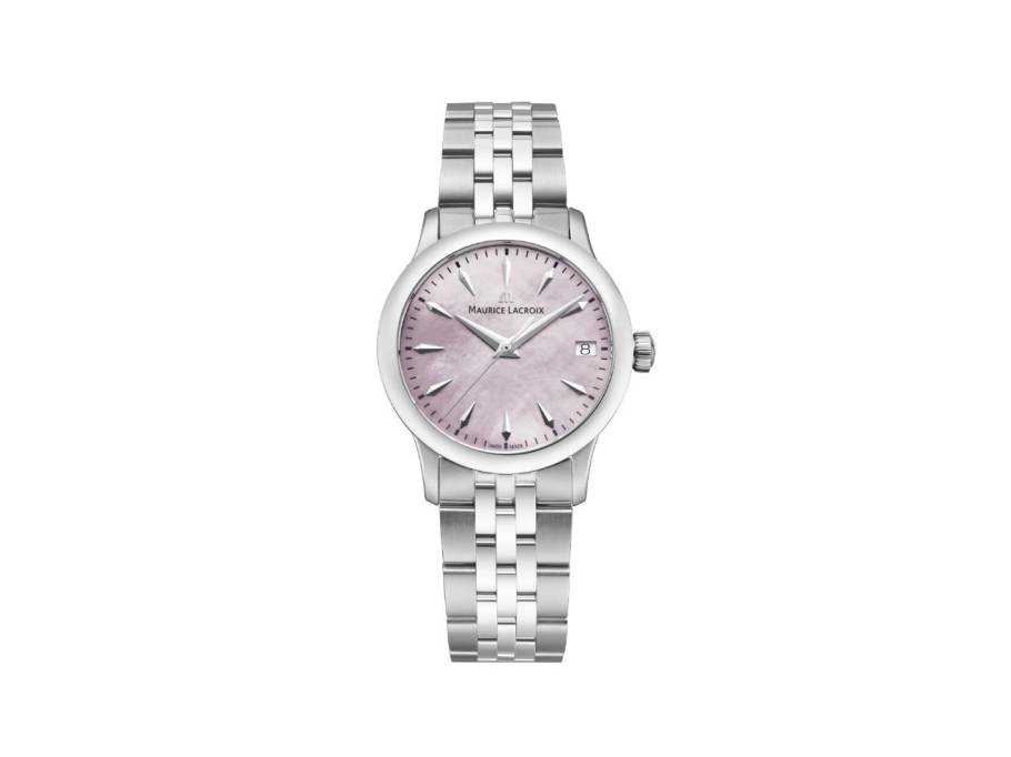 1975 Quarz Edelstahl 33mm rosafarbenes Perlmutt-Zifferblatt Metallband