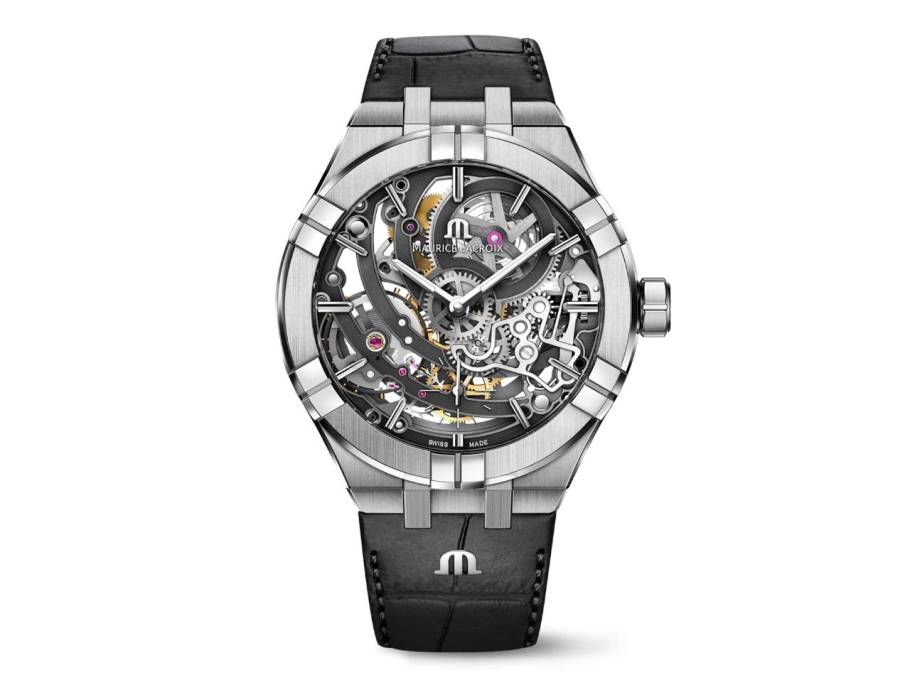 Aikon Skeleton Automatik Edelstahl 45mm skelettiertes Zifferblatt schwarzes Lederband