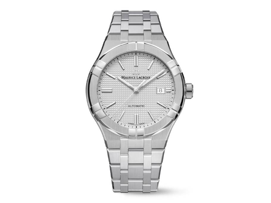 Aikon Automatik Edelstahl 42mm silbernes Zifferblatt Metallband 