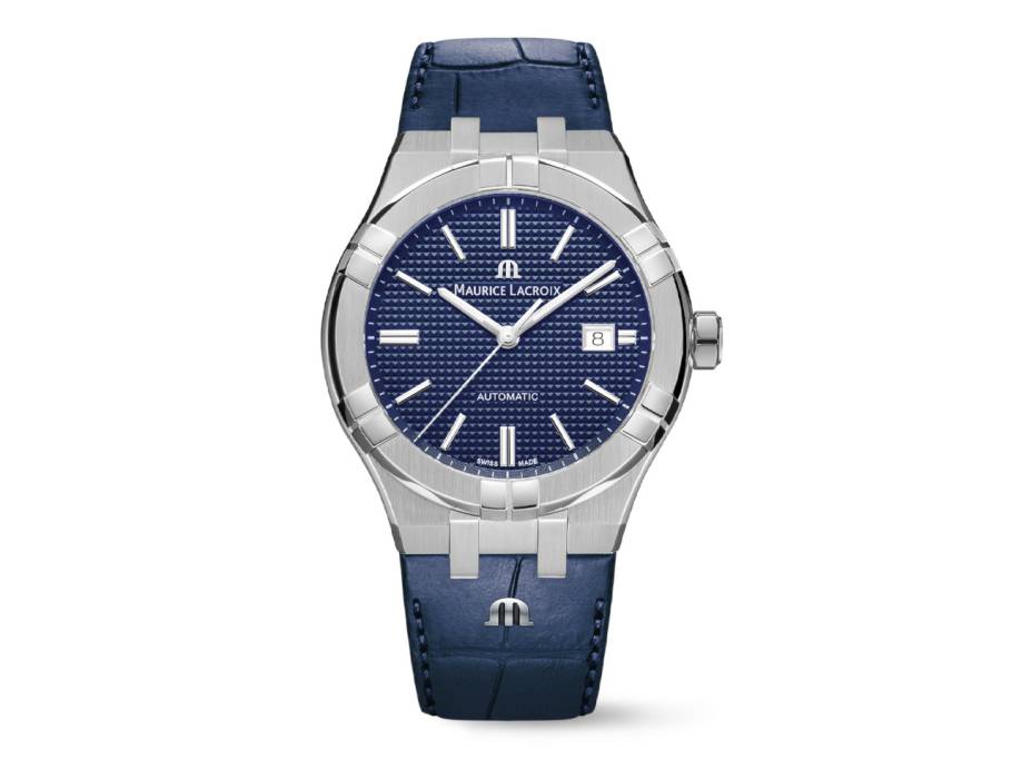 Aikon Automatik Edelstahl 42mm blaues Zifferblatt blaues Lederband 