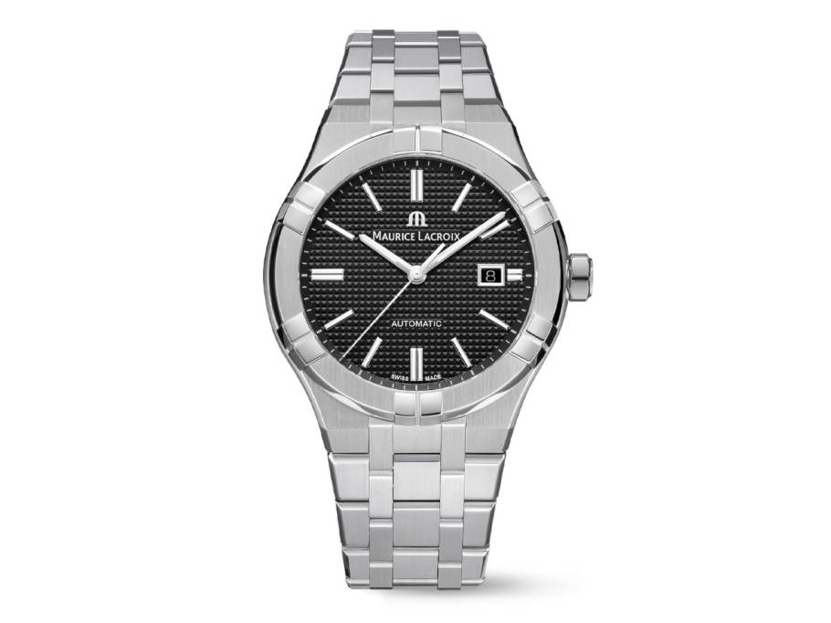 Aikon Automatik Edelstahl 42mm schwarzes Zifferblatt Metallband