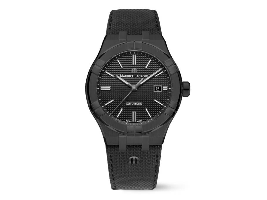 Aikon Automatik Edelstahl Schwarz-PVD 42mm schwarzes Zifferblatt schwarzes Lederband 