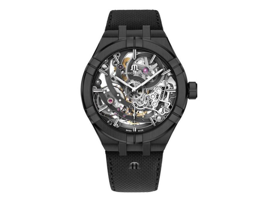Aikon Skeleton Limited Edition Automatik Edelstahl Schwarz-PVD 45mm skelettiertes Zifferblatt schwarzes Lederband 