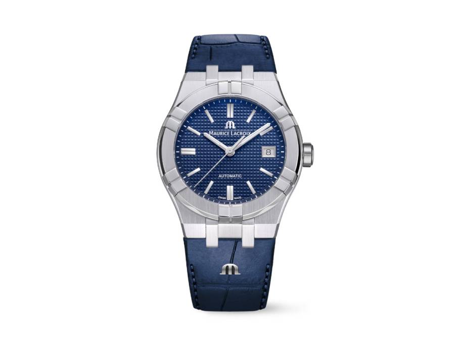 Aikon Automatik Edelstahl 39mm blaues Zifferblatt blaues Lederband 