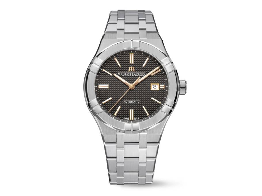 Aikon Automatik Edelstahl 42mm graues Zifferblatt Metallband