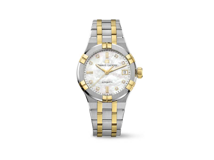 Aikon Automatik Edelstahl 35mm weißes Zifferblatt zweifarbiges Metallband 