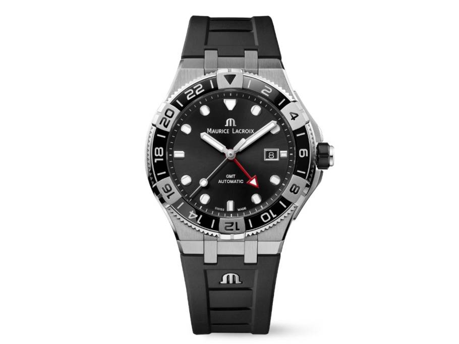 Aikon Venturer GMT Automatik Edelstahl 43mm schwarzes Zifferblatt schwarzes Kautschukband