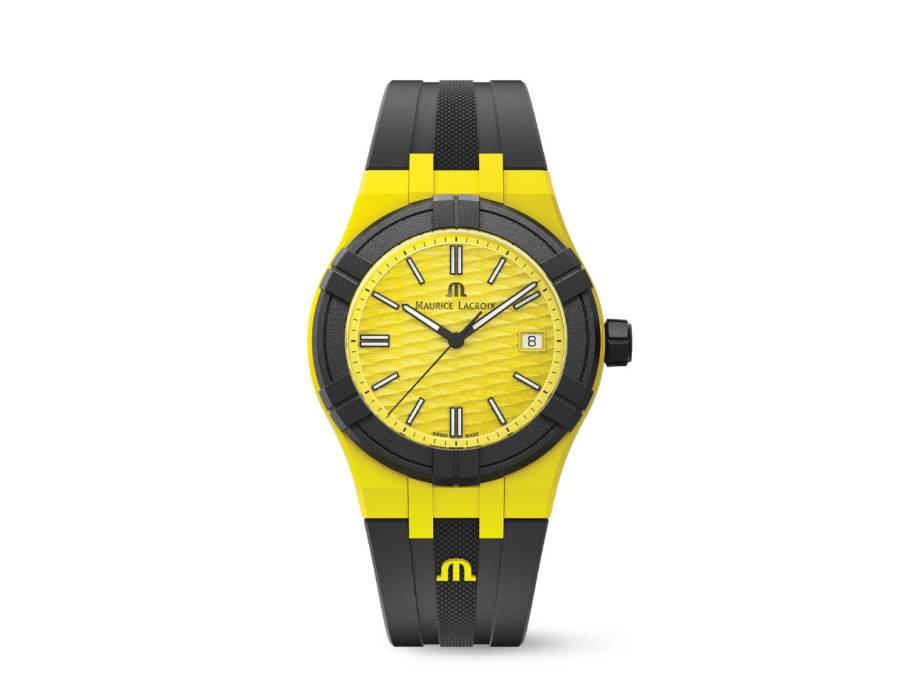Aikon #tide Quarz Kunststoff 40mm gelbes Zifferblatt schwarzes Kautschukband
