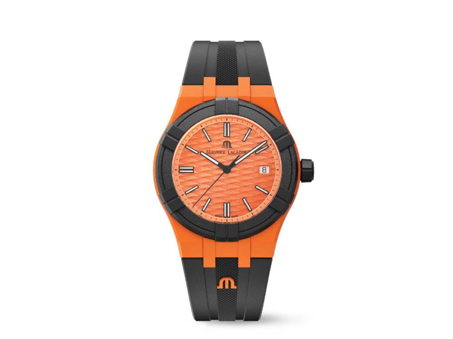 Aikon #tide Quarz Kunststoff 40mm orangefarbenes Zifferblatt schwarzes Kautschukband