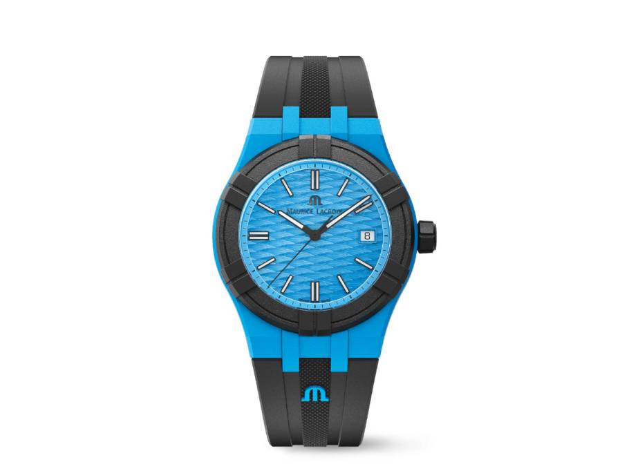 Aikon #tide Quarz Kunststoff 40mm blaues Zifferblatt schwarzes Kautschukband