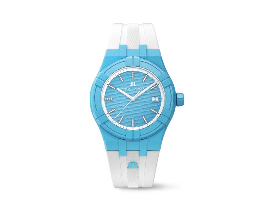 Aikon #tide Quarz Kunststoff 40mm blaues Zifferblatt weißes Kautschukband