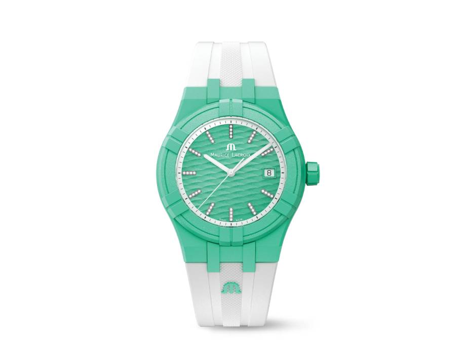 Aikon #tide Quarz Kunststoff 40mm grünes Zifferblatt weißes Kautschukband