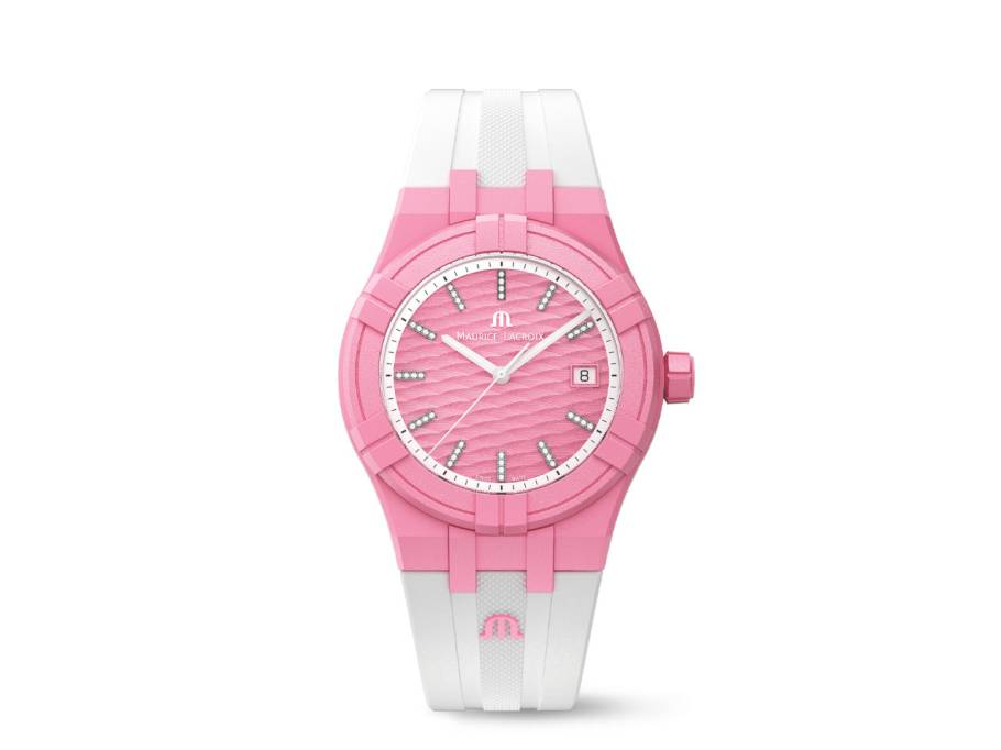 Aikon #tide Quarz Kunststoff 40mm rosanes Zifferblatt weißes Kautschukband