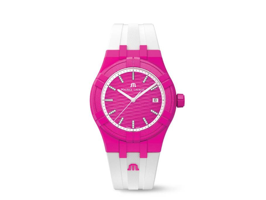 Aikon #tide Quarz Kunststoff 40mm pinkes Zifferblatt weißes Kautschukband