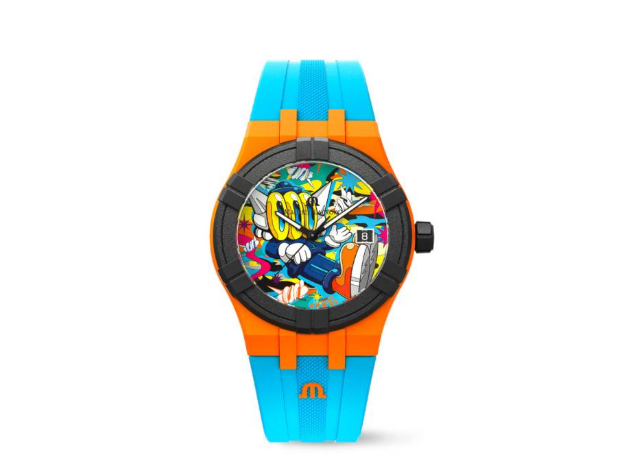 Aikon #tide Benzilla Quarz Kunststoff 40mm mehrfarbiges Zifferblatt blaues Kautschukband