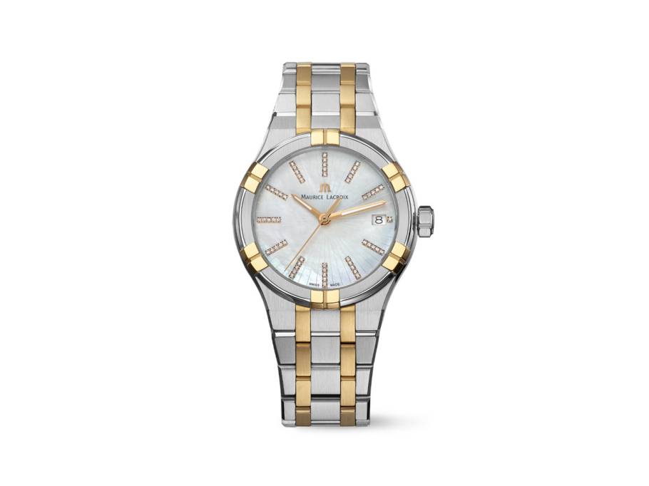 Aikon Quarz Edelstahl 35mm weißes Zifferblatt zweifarbiges Metallband