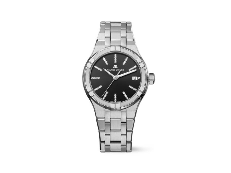 Aikon Quartz Edelstahl 35mm schwarzes Zifferblatt Metallband