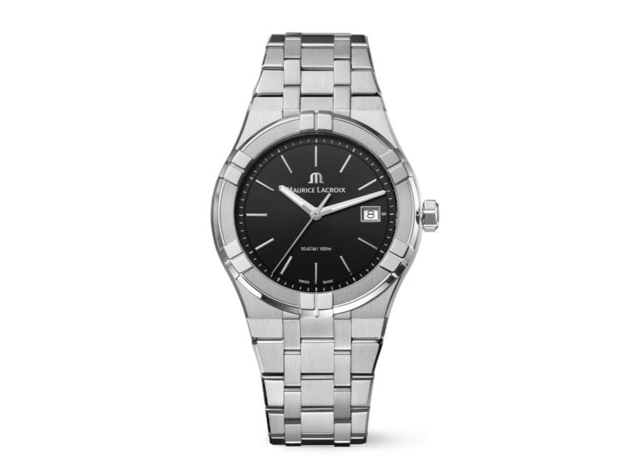 Aikon Quartz Edelstahl 40mm schwarzes Zifferblatt Metallband