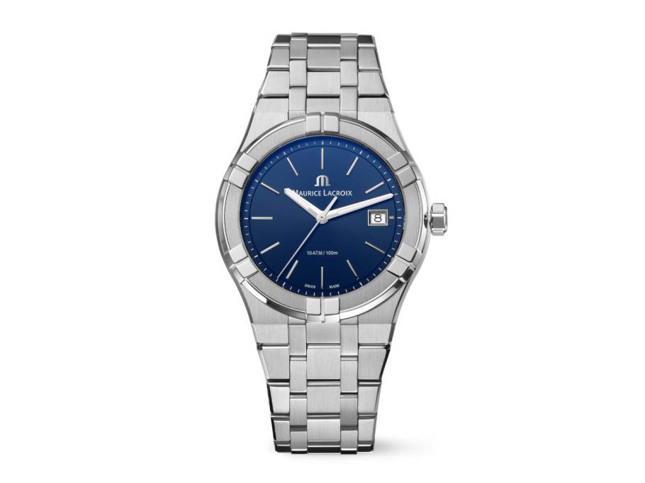 Aikon Quartz Edelstahl 40mm blaues Zifferblatt Metallband
