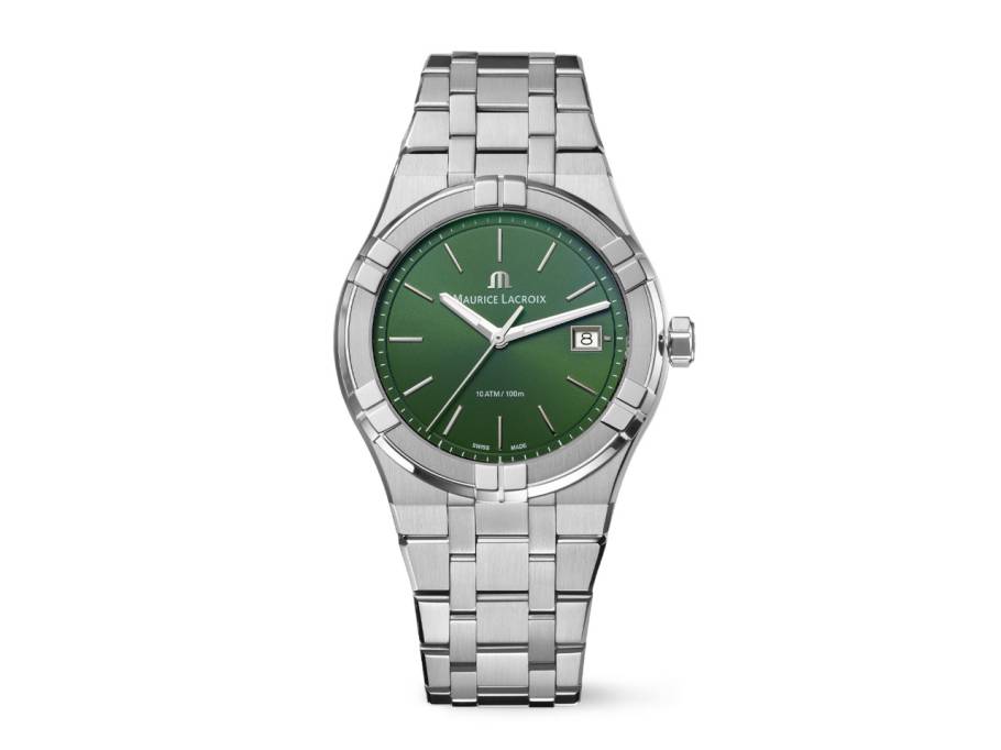 Aikon Quarz Edelstahl 40mm grünes Zifferblatt Metallband