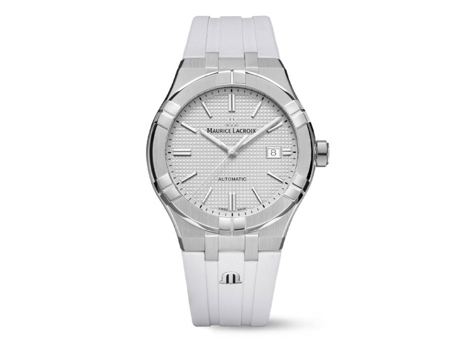 Aikon Automatik Edelstahl 42mm weißes Zifferblatt weißes Kautschukband