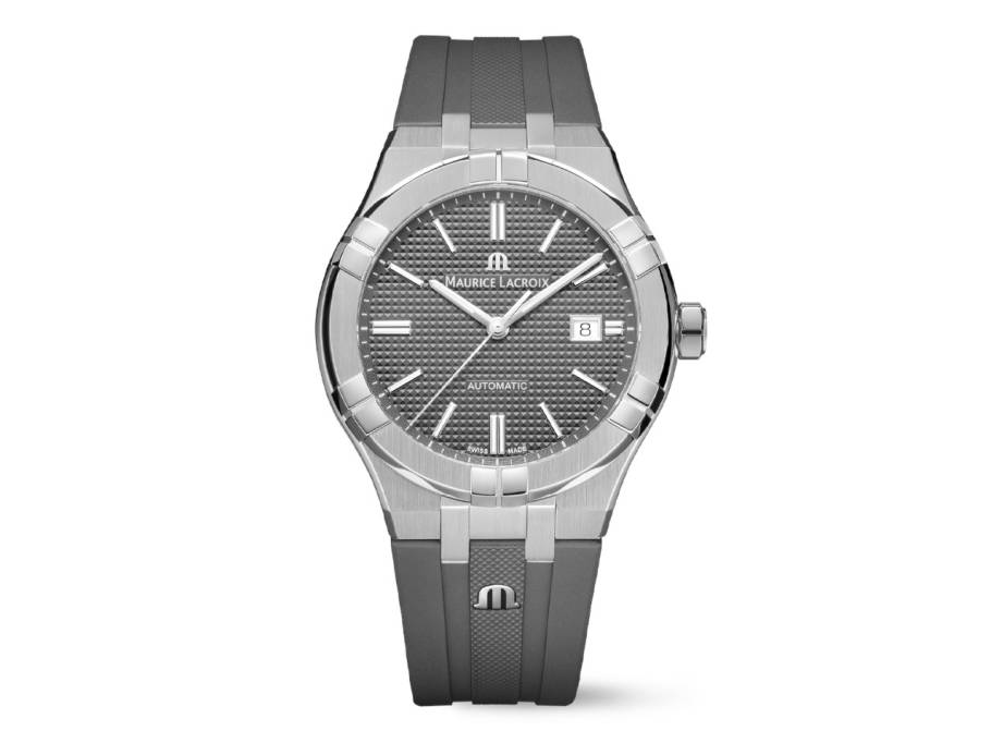 Aikon Automatik Edelstahl 42mm graues Zifferblatt graues Kautschukband