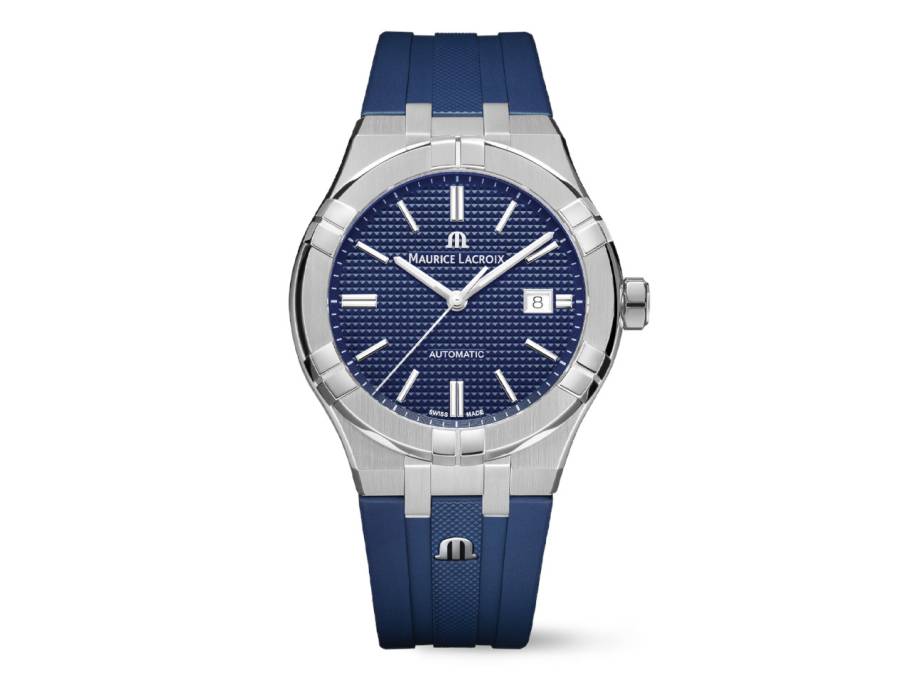 Aikon Automatik Edelstahl 42mm blaues Zifferblatt blaues Kautschukband