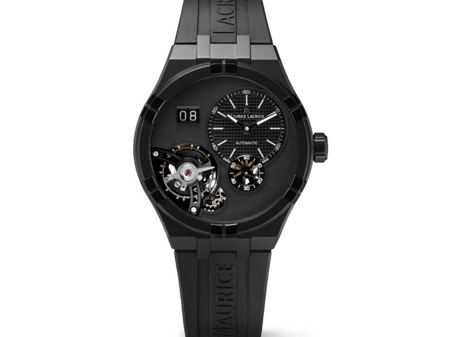 Aikon Master Grand Date Black Automatik Edelstahl Schwarz-PVD 45mm schwarzes Zifferblatt schwarzes Kautschukband und Textilband