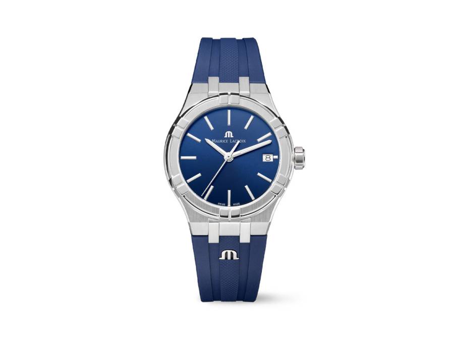 Aikon Quartz Edelstahl 35mm blaues Zifferblatt blaues Kautschukband