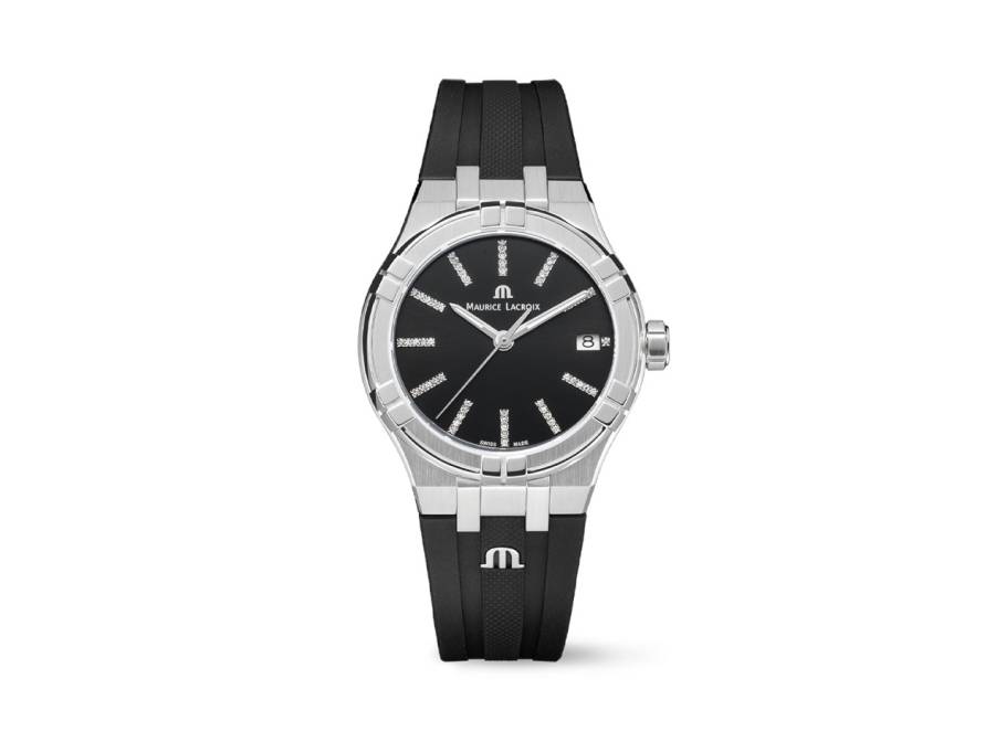 Aikon Quarz Edelstahl 35mm schwarzes Zifferblatt schwarzes Kautschukband