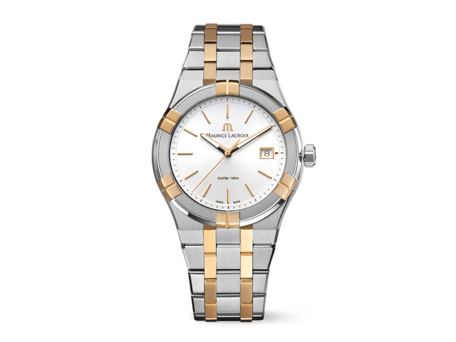 Aikon Quartz Edelstahl 40mm silbernes Zifferblatt zweifarbiges Metallband