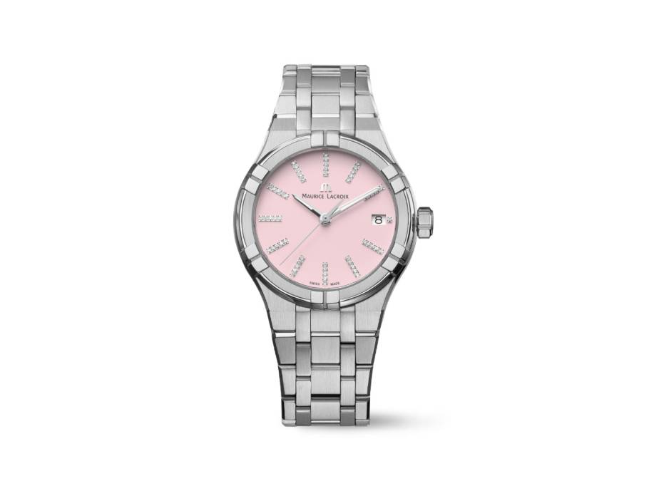 Aikon Quarz Edelstahl 35mm rosafarbenes Zifferblatt mit Brillanten Metallband
