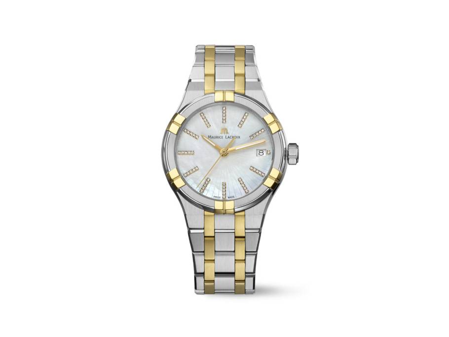 Aikon Quartz Duotone Edelstahl 35mm weißes Zifferblatt zweifarbiges Metallband