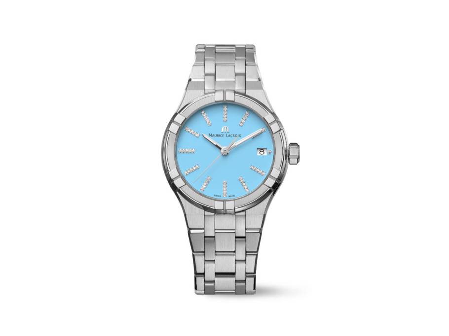 Aikon Quarz Edelstahl 35mm hellblaues Zifferblatt mit Brillanten Metallband