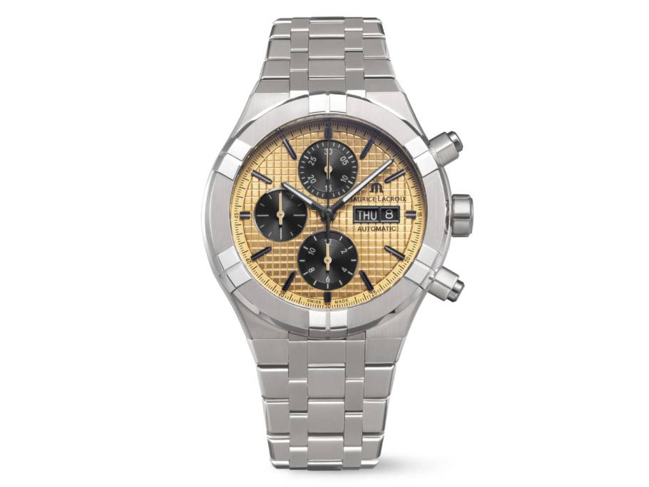Aikon Chronograph Automatik Titan 44mm goldfarbenes Zifferblatt Metallband