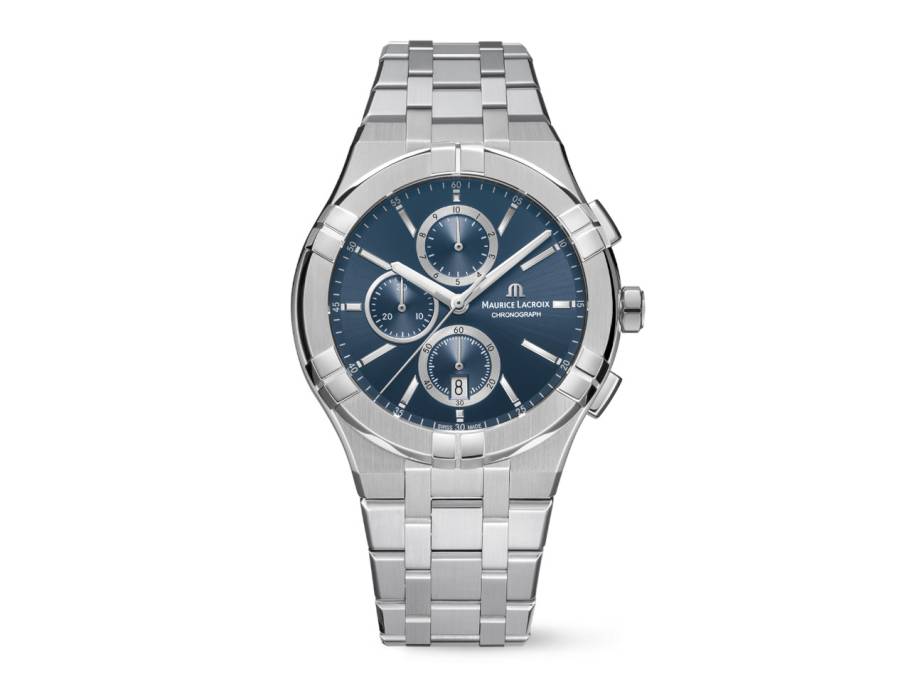 Aikon Quarz Chronograph Edelstahl 42mm blaues Zifferblatt Metallband