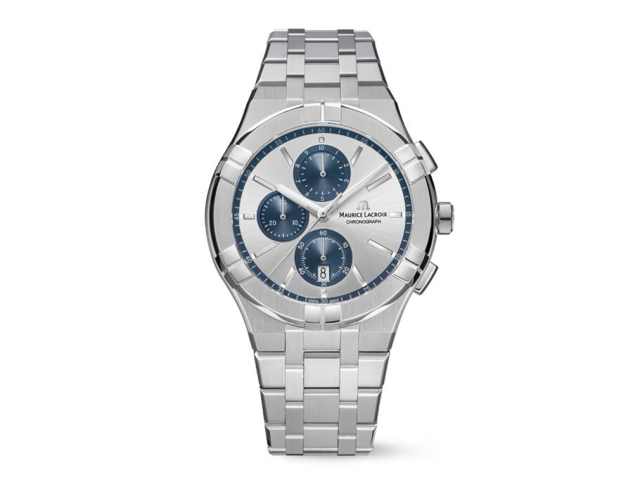 Aikon Quarz Chronograph Edelstahl 42mm silbernes Zifferblatt Metallband