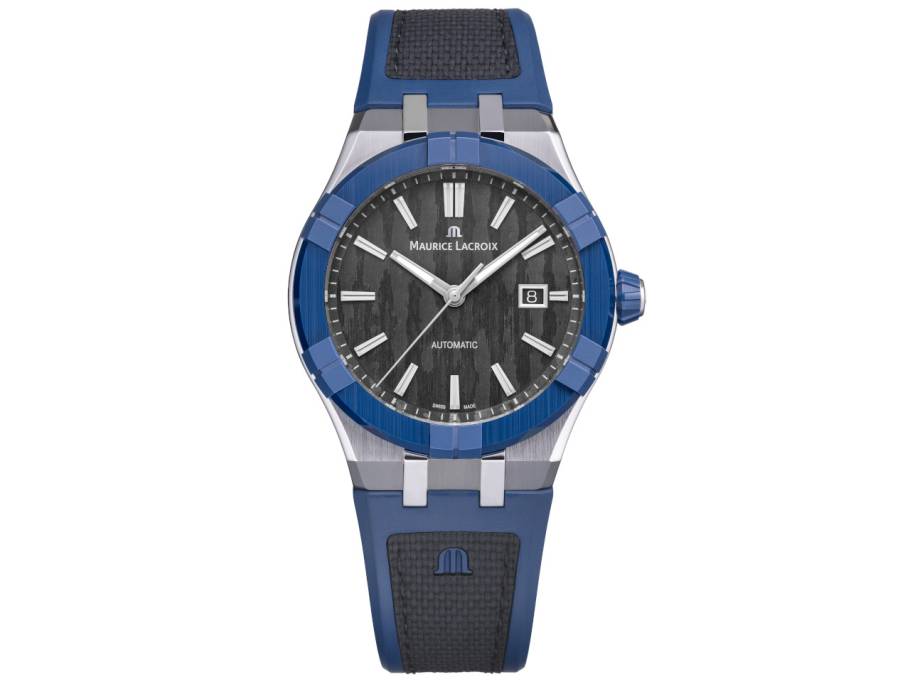 Aikonic Automatik Edelstahl 43mm Carbon-Zifferblatt blaues Kautschukband
