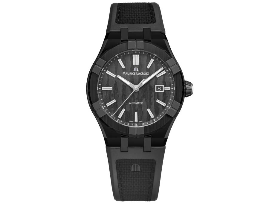 Aikonic Automatik Titan Schwarz-DLC 43mm Carbon-Zifferblatt schwarzes Kautschukband