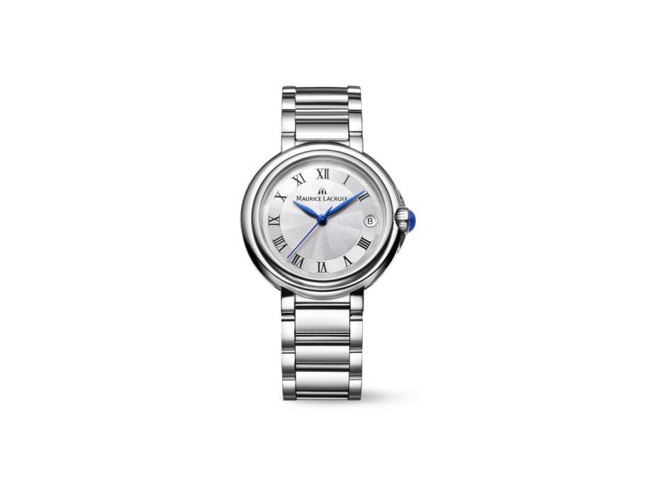 Fiaba Date Quarz Edelstahl 32mm weißes Zifferblatt Metallband
