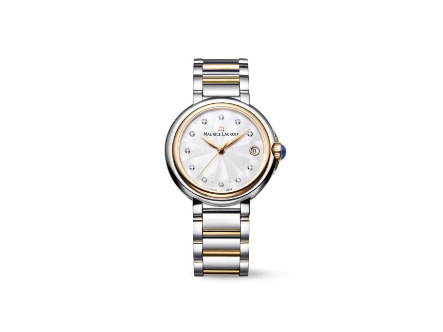 Fiaba Date Quarz Edelstahl 32mm weißes Zifferblatt Metallband
