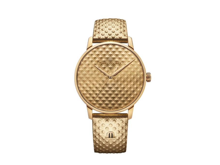 Eliros Sunshine Edelstahl Gold-PVD 40mm goldfarbenes Zifferblatt goldfarbenes Lederband