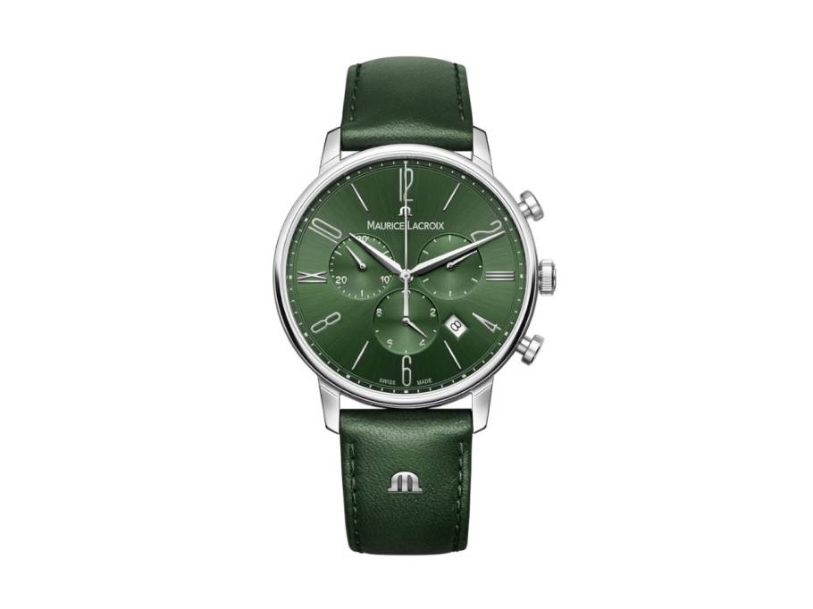 Eliros Chronograph Edelstahl 40mm grünes Zifferblatt grünes Lederband