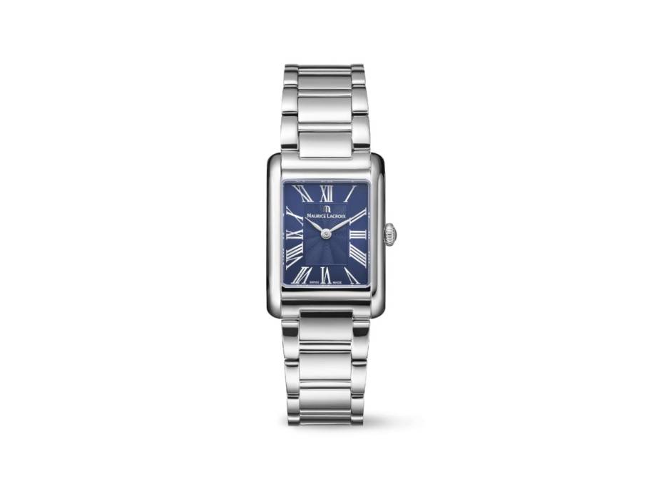 Fiaba Square Quarz Edelstahl 24x34mm blaues Zifferblatt Metallband